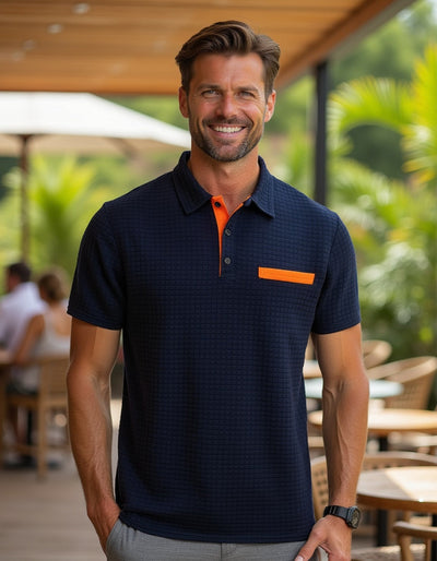 Liam | Waffelstrick-Poloshirt mit auffälliger Kontrastfarbe