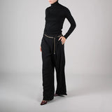 Damenhose mit weitem Bein und hoher Taille – Schwarz