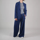 Damenhose mit weitem Bein und hoher Taille – Denim Blau
