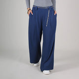 Damenhose mit weitem Bein und hoher Taille – Blau