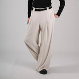 Damenhose mit weitem Bein und hoher Taille – Schnee
