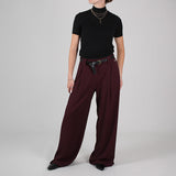 Damenhose mit weitem Bein und hoher Taille – Bordeaux