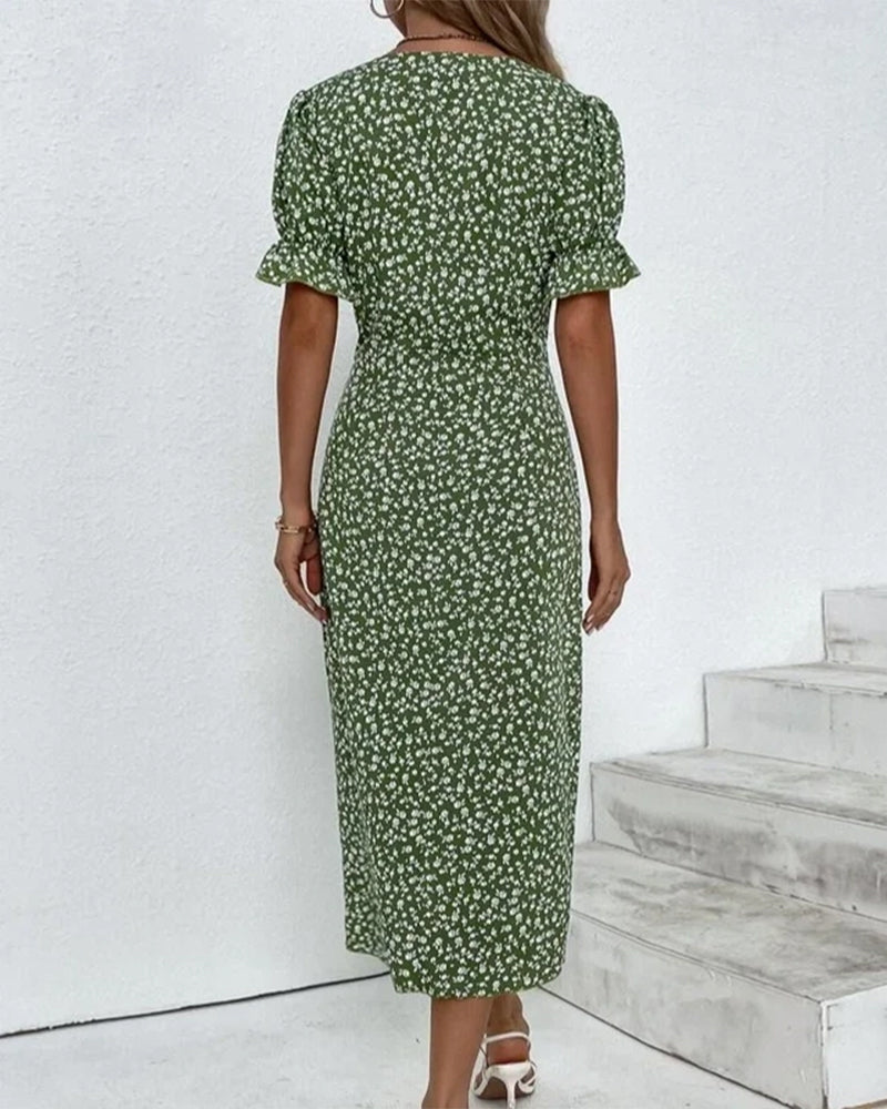 Damen Stilvolles Blumen Wickel Kleid | Midi