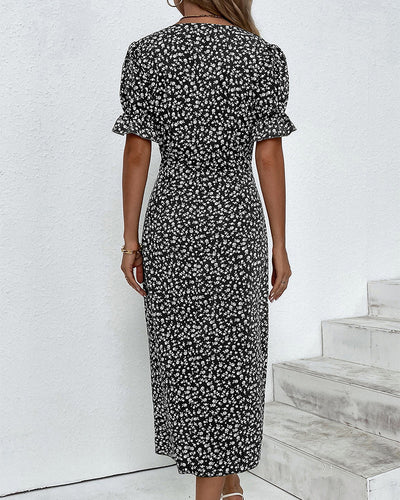 Damen Stilvolles Blumen Wickel Kleid | Midi