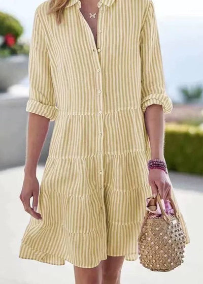 Lara® | Damen Midi-Hemdkleid mit blauen Streifen, langärmlig, lässig