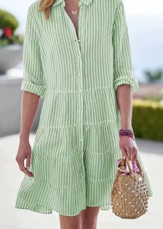 Lara® | Damen Midi-Hemdkleid mit blauen Streifen, langärmlig, lässig