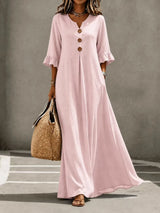 Vesperelle - Bedrucktes Soft-Touch-Maxikleid mit V-Ausschnitt – Pink
