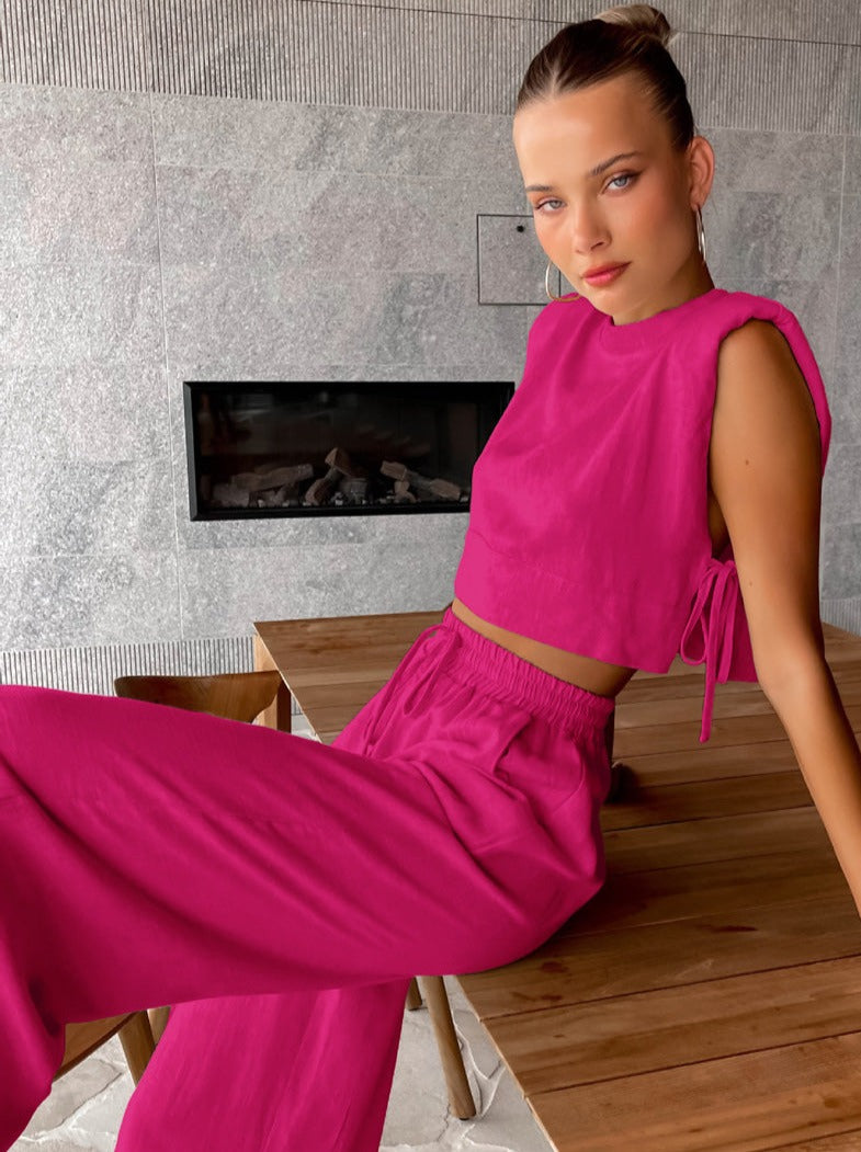 Elena | Zweiteiliges Leinen-Set mit Weitbein-Hose