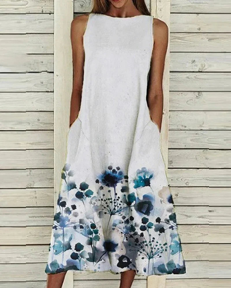 Damen Sommerkleid Mit Blumenmuster | Midi