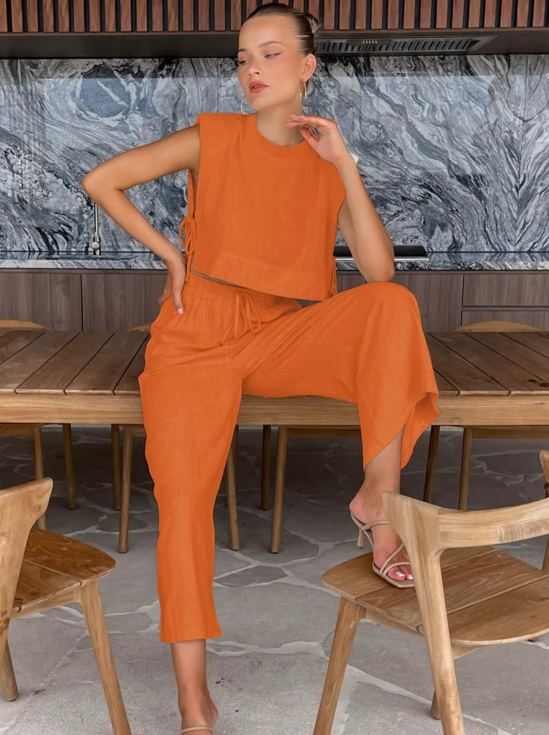 Damen Leinen-Set – Lockerer Schnitt – 2-teiliges Sommer-Outfit