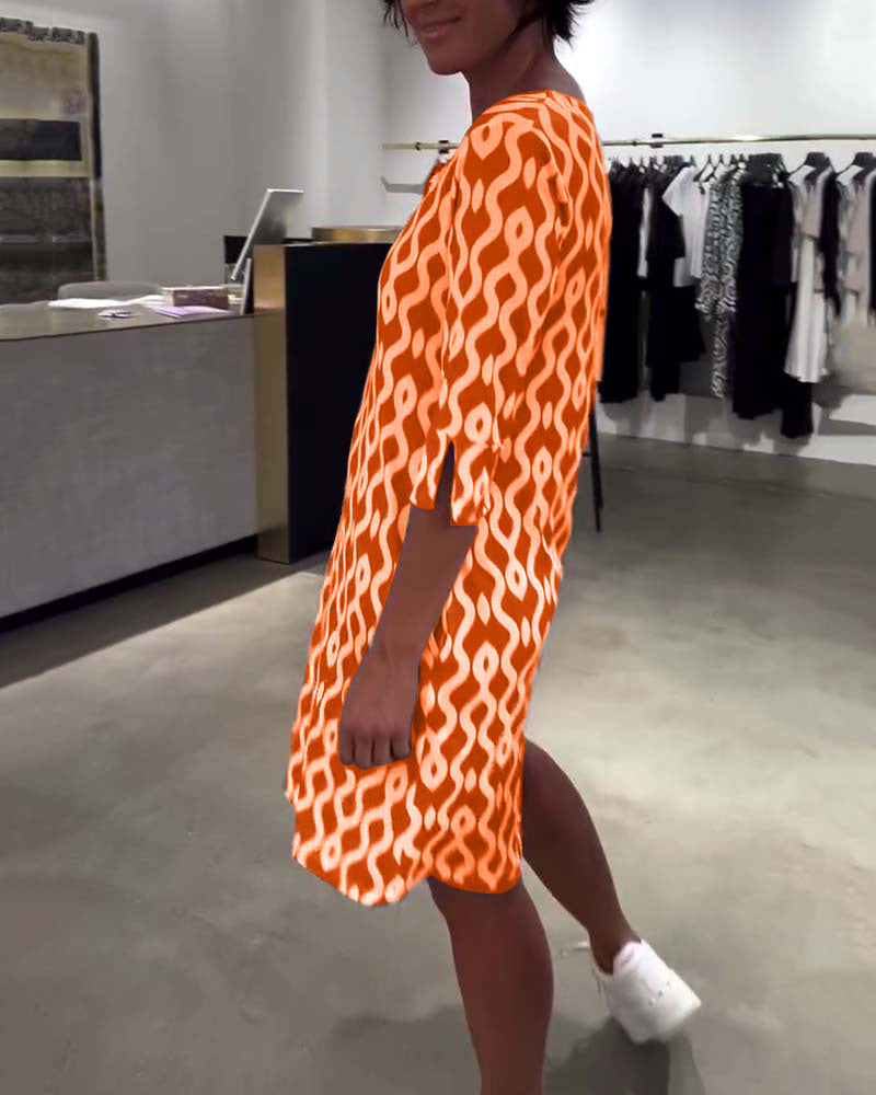 Jacqueline - Bedruckt Mittellang Hoch Hals Kleid