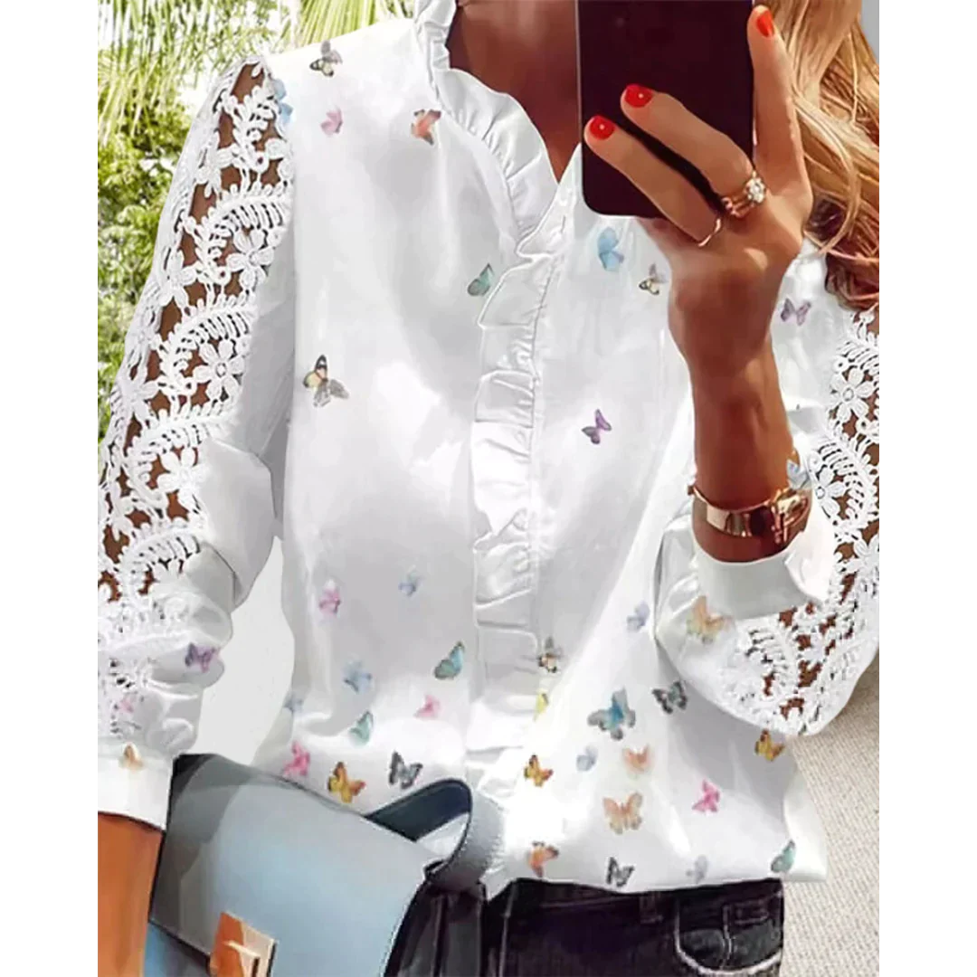 Aranza® | Verspielte Bluse mit Schmetterlingsärmeln und V-Ausschnitt