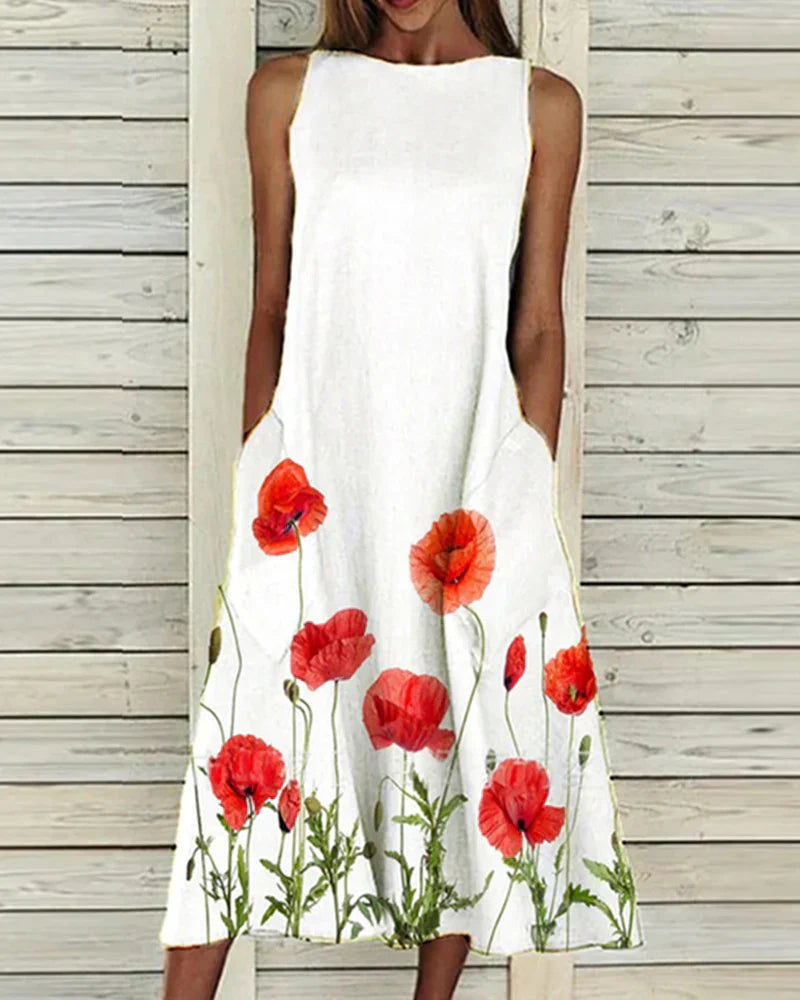 Damen Sommerkleid Mit Blumenmuster | Midi