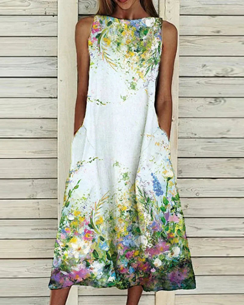 Damen Sommerkleid Mit Blumenmuster | Midi