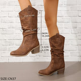 Galiene | Damen Westernstiefel für breite Waden mit flachem Absatz – Hellbraun