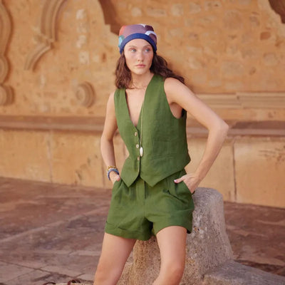 Selene - Grünes Set aus Baumwolle und Leinen