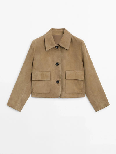 Ace Spaltlederjacke mit Tasche aus Wildleder