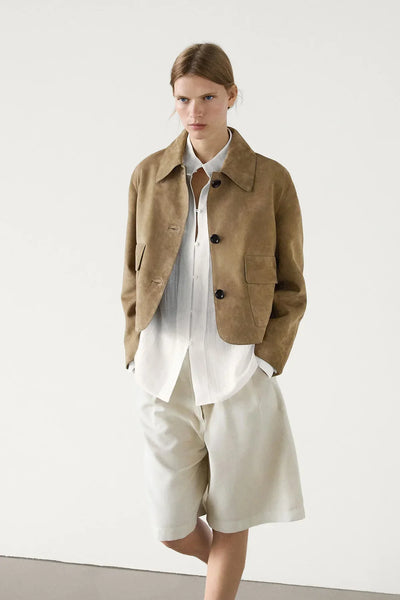 Ace Spaltlederjacke mit Tasche aus Wildleder