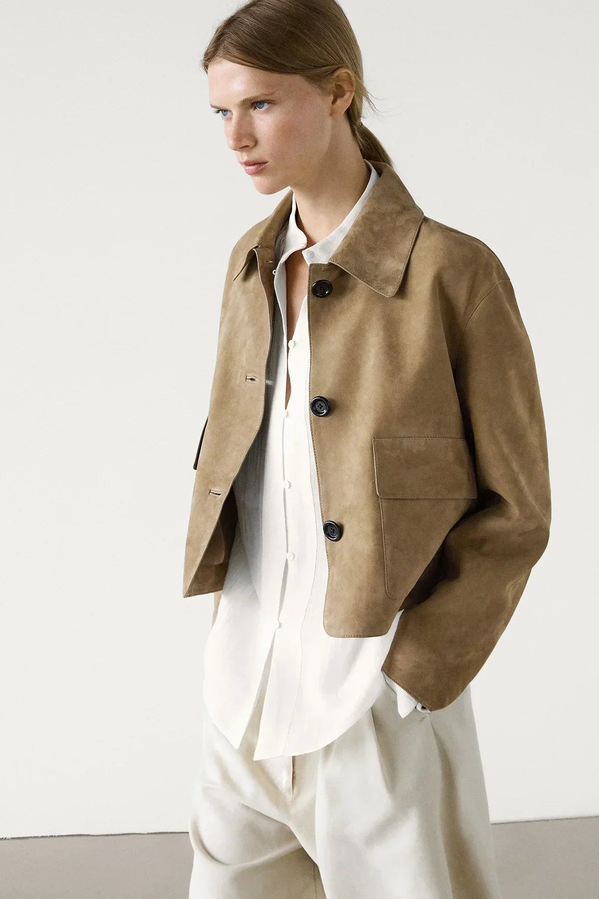 Ace Spaltlederjacke mit Tasche aus Wildleder