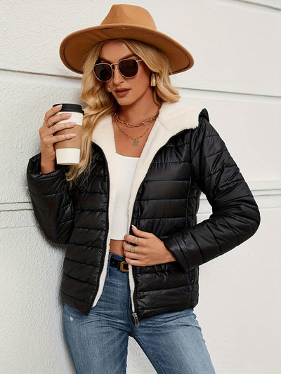 Lässige warme Wolljacke mit Kapuze und Polsterung für Damen |  Ideal für den Winter