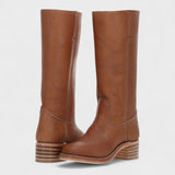 Sienna | Elegante kniehohe Lederstiefel mit Western-Details – Braun
