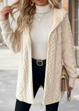 Pyrelia | Plüsch-Cardigan mit Kapuze und Reißverschluss – Beige