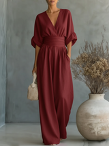 Solavie - Fließender weitbeiniger Jumpsuit – Rot