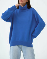 Claudia | Damen Oversize High-Neck Lässiger Pullover – Blau