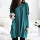 Stefanie | Bequemer Langer Pullover mit Taschen – Aquamarin