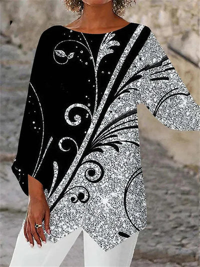 Soraya – Rundhalsausschnitt Und Langärmeliges Bedrucktes Hemd