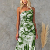 Damen-Maxikleid mit einem Träger und Blumenmuster – Grün