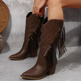 Janina | Stylische Cowboy-Stiefel mit Fransen und Sternen – Dunkelbraun