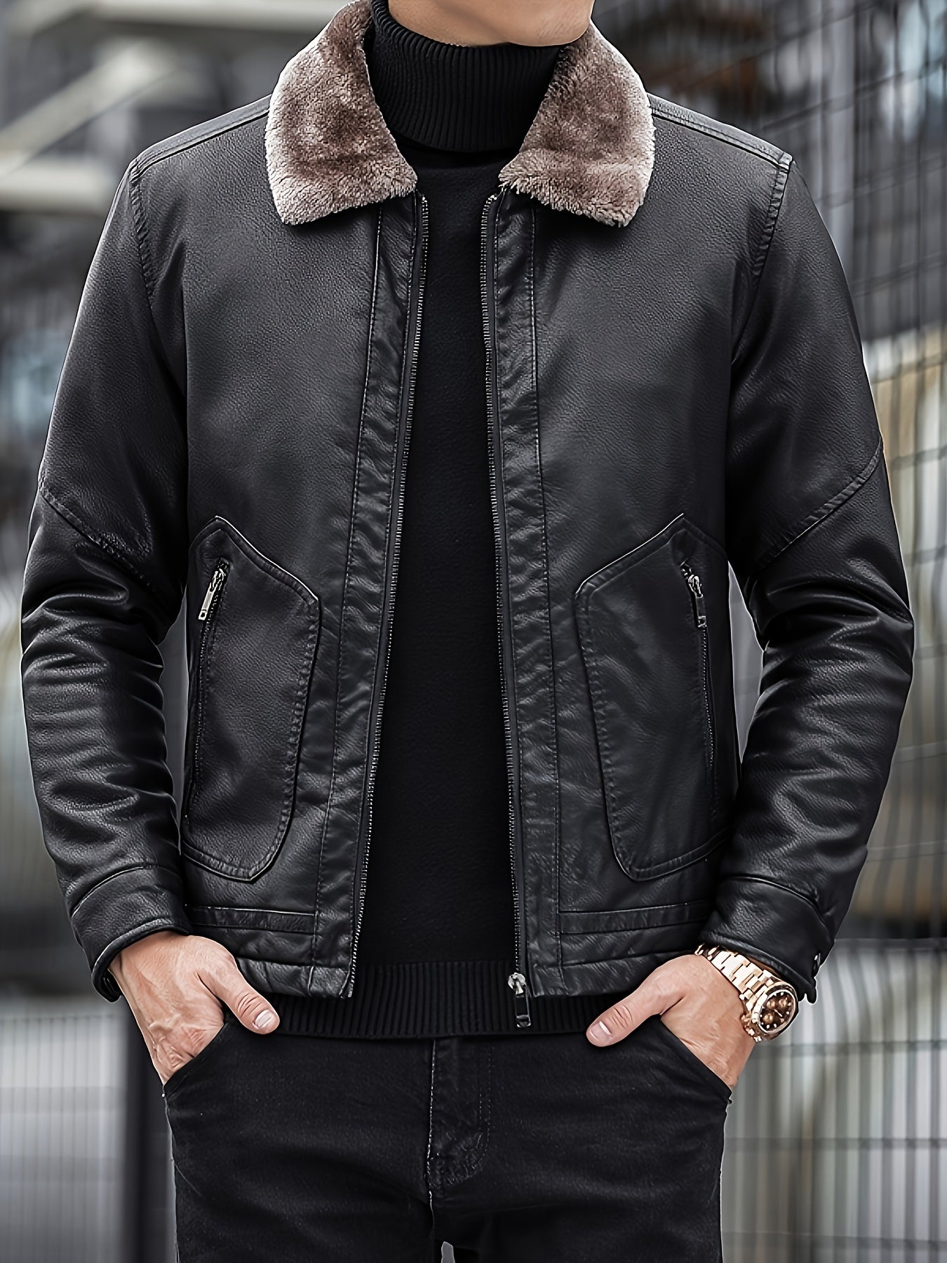 Casual gesteppte Winterjacke mit Plüschkapuzen-Design für Herren | Ideal für den Winter