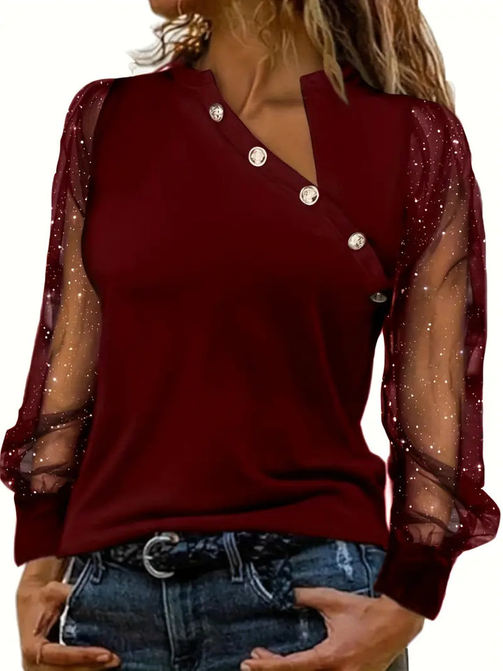 Bubke® | Bluse mit asymmetrischem Ausschnitt und Netzärmeln