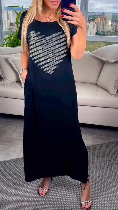 Enija – Lässiges Kleid Mit Rundhalsausschnitt Und Silbernem Herz Drucken