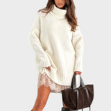 Nora | Damen Zweiteiler Pullover Kleid stilvoll – Weißer Pullover und weißes Kleid