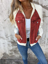 Alinique - Weiche Bomberjacke aus Strick-Denim – Rot
