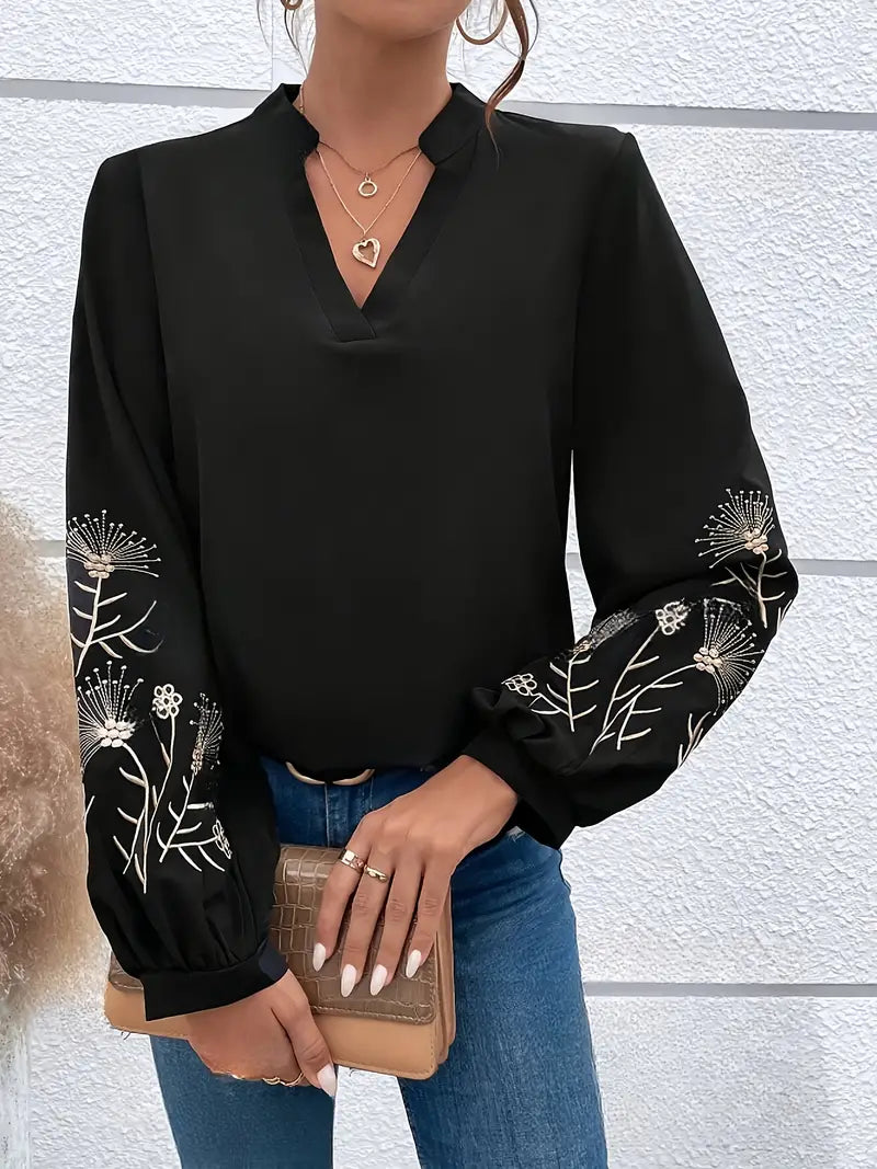 María José® | Bluse mit Blumenstickerei und Laternenärmeln für einen eleganten Stil