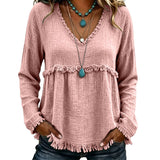 Ariselle - Bluse mit Fransenbesatz und V-Ausschnitt – Pink