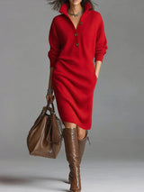 Ella | Damen Midikleid gerippt modern & stilvoll – Rot