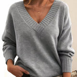 Rosie | Edler Damen V-Ausschnitt Strickpullover Mit Kaschmir-Mischung – Grau