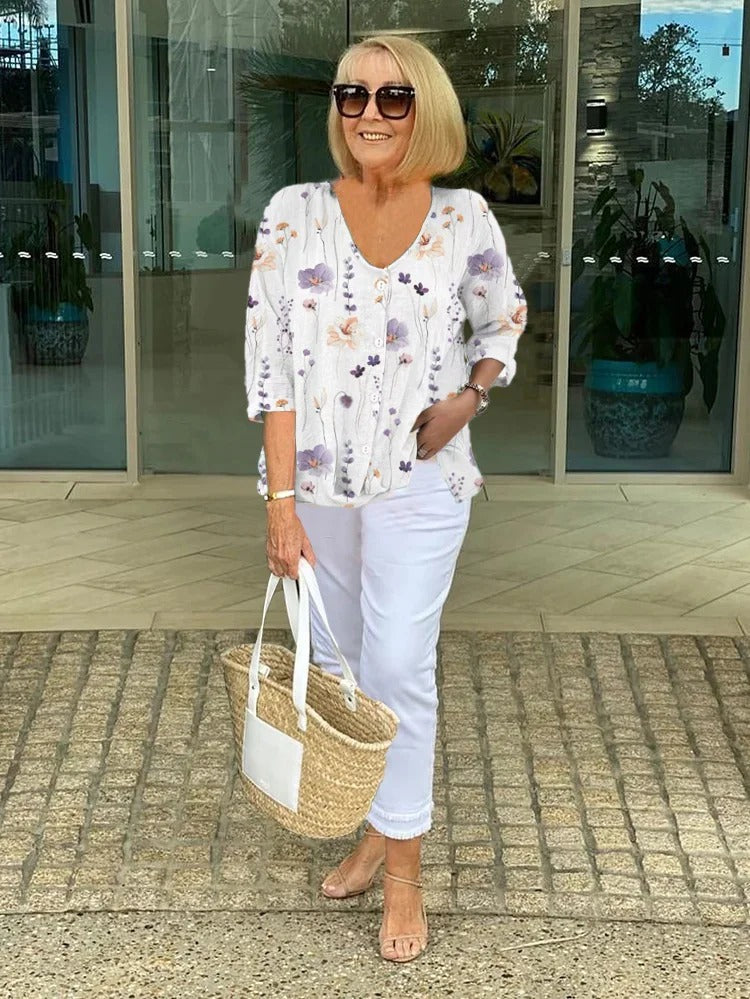 Teresa – Elegante Blumen Bluse Mit Knopf