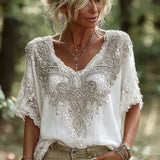 Henrietta - Vintage-Bluse mit Häkel-Details – Weiß