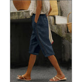 Mariele | Luftige Damen-Caprihose mit dekorativer Spitze – Marineblau