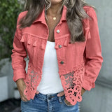 Anselia - Jacke mit Spitzenbesatz und Knopfverschluss – Rosa