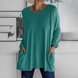 Kerstin | Stylischer Langer Pullover mit Taschen – Cyanblau