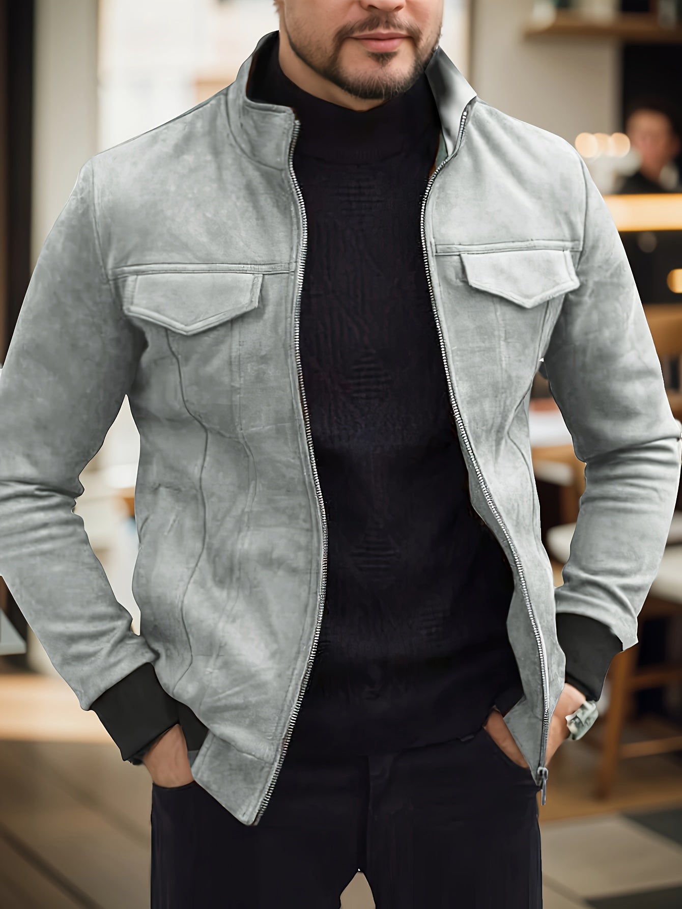 Stilvolle einfarbige warme Fleece-gedruckte Winterjacke für Herren | Ideal für den Winter