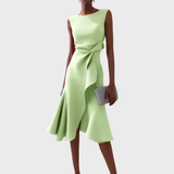 Ärmelloses Midikleid für Damen mit drapiertem, asymmetrischem Saum – Hellgrün