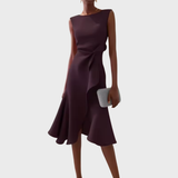 Ärmelloses Midikleid für Damen mit drapiertem, asymmetrischem Saum – Dunkellila