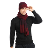 Strickset mit Wollmütze, Handschuhen und Schal – Bordeaux